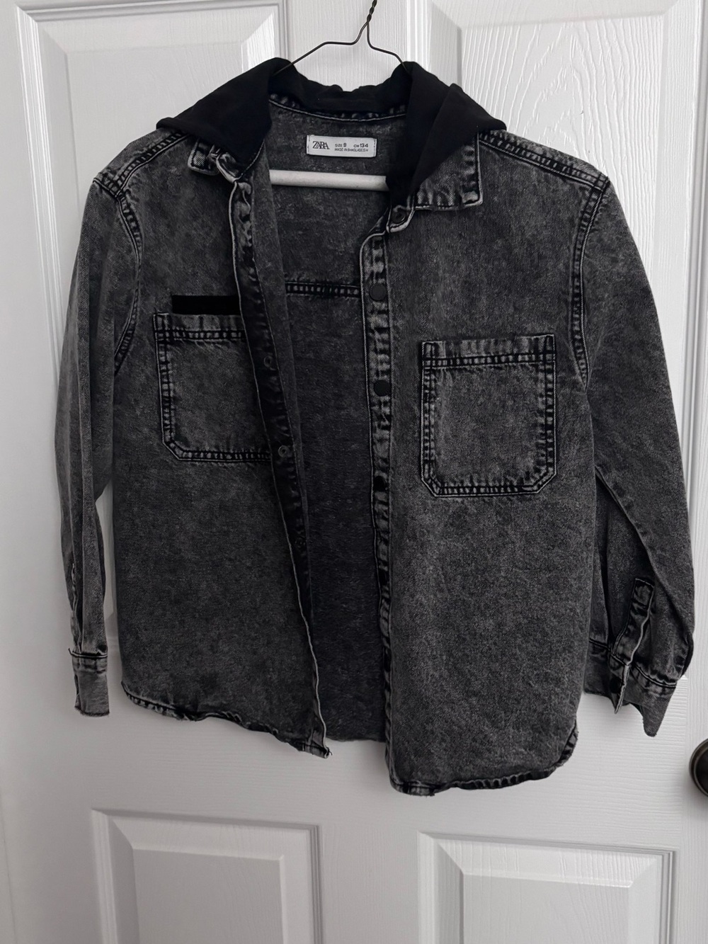 Zara Black and Gray Washed Denim Shirt Jacket